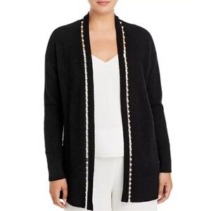 C By Bloomingdale's Black Pearl Embellished Open Front Cashmere Cardigan Small